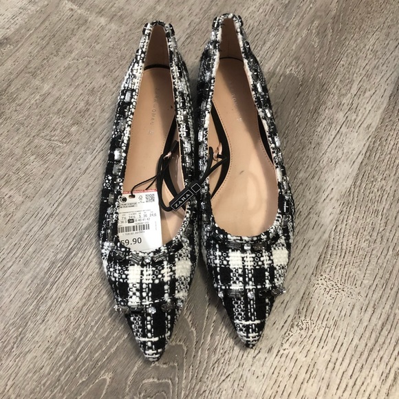 zara tweed flat shoes